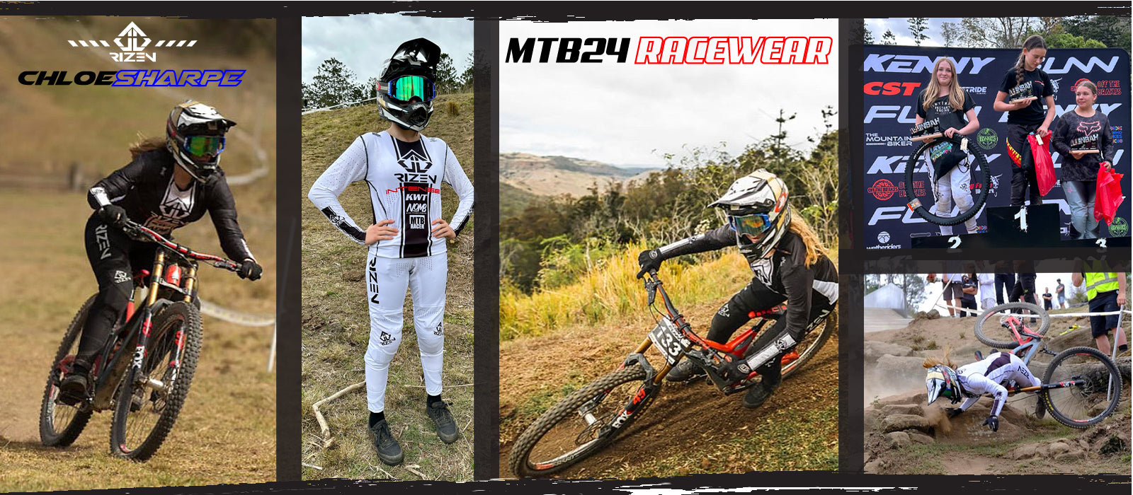 rizen front page slider for Chloe Sharpe mtb rider Australia. mtb, custom mtb gear, custom bmx jerseys