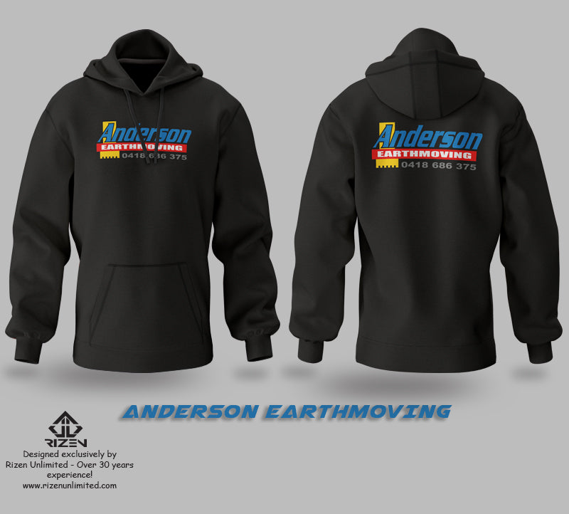 ANDERSON_EARTHMOVING_RIZEN_HOODIE, Rizen custom hoodie, custom hoodie, screen print hoodie, sublimated hoodie, sublimation