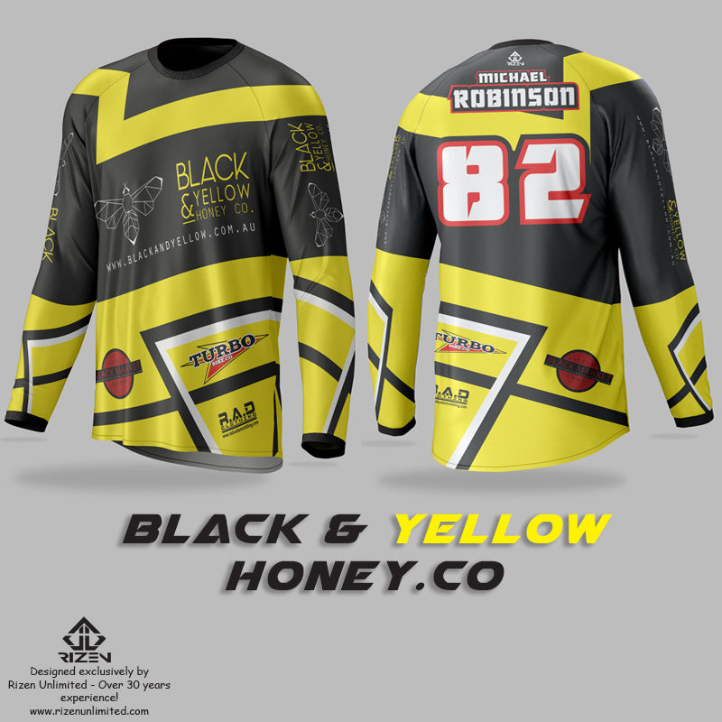 Black and yellow team jerseys, custom bmx jerseys, custom jerseys, custom mx jerseys