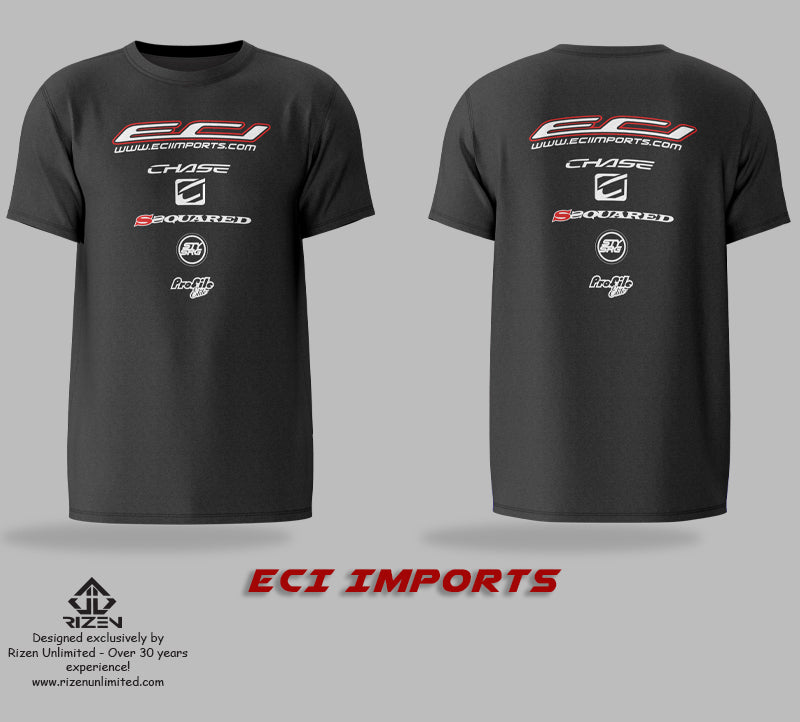 ECIIMPORTS_TEE_BLACK_25AUGUST2023 FRONT AND BACK, Rizen tees, rizen t-shirts, custom tees, custom print tees, custom print tshirts, custom print tee, black tees, 