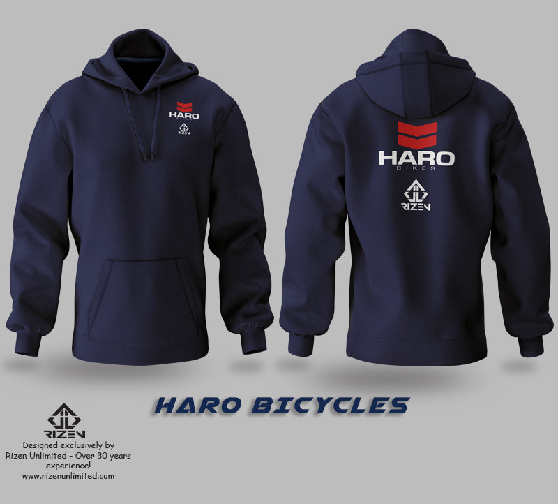 haro bicycles custom hoodie front and back, custom hoodie, custom sublimated hoodie, custom cotton hoodie, screen printing, screen printing services