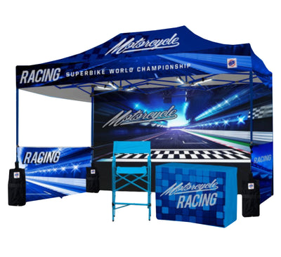 CUSTOM E-Z POP-UP TENTS (3x6m/10x20ft) blue black tent front view
